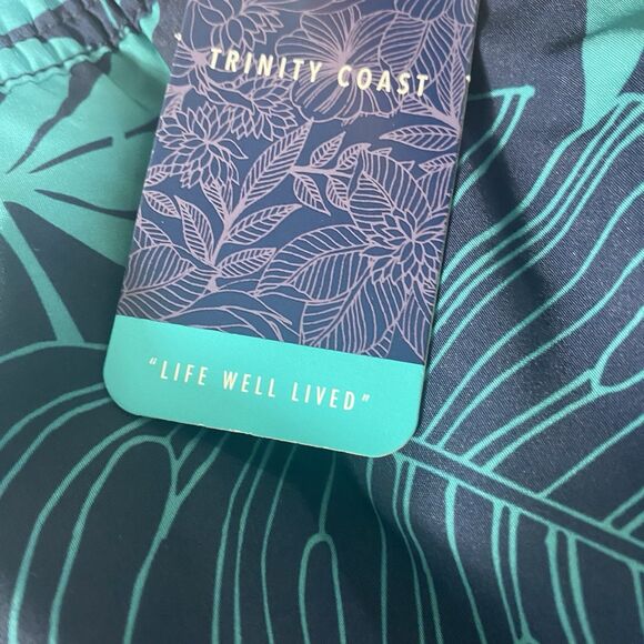 Trinity Coast Swim Trunks Men XS Navy Mint Mesh Lining Side Pockets Floral - Picture 4 of 13